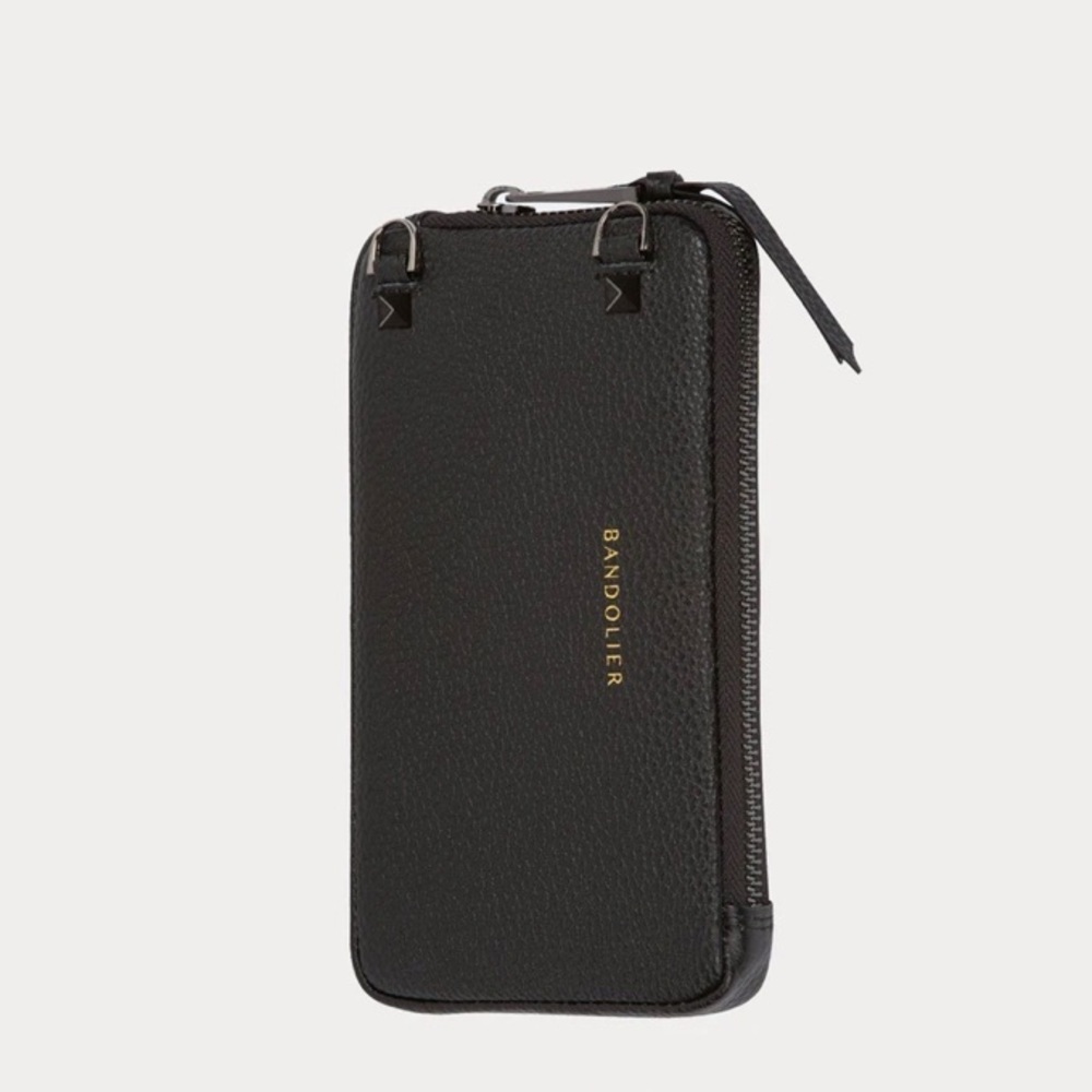 Vegan Leather Expanded Zip Pouch in Black/Pewter